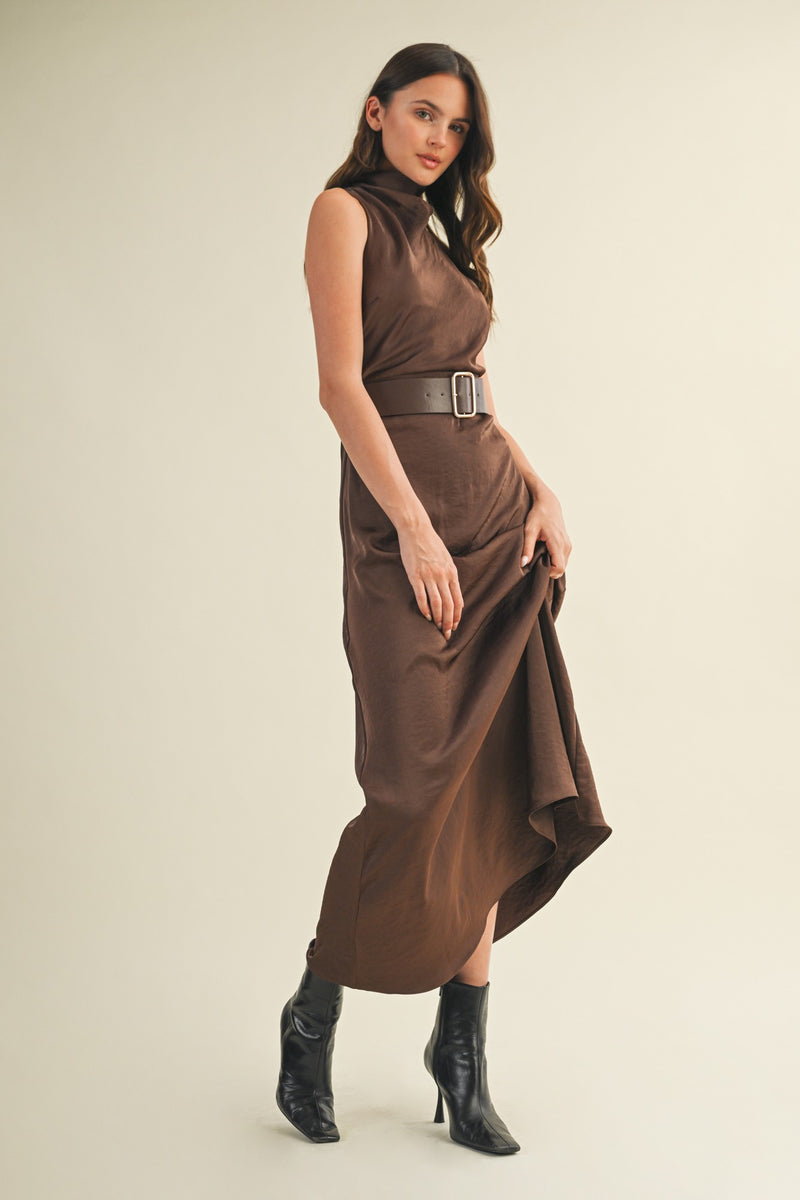 Colette Belted Maxi Dress, Dark Brown