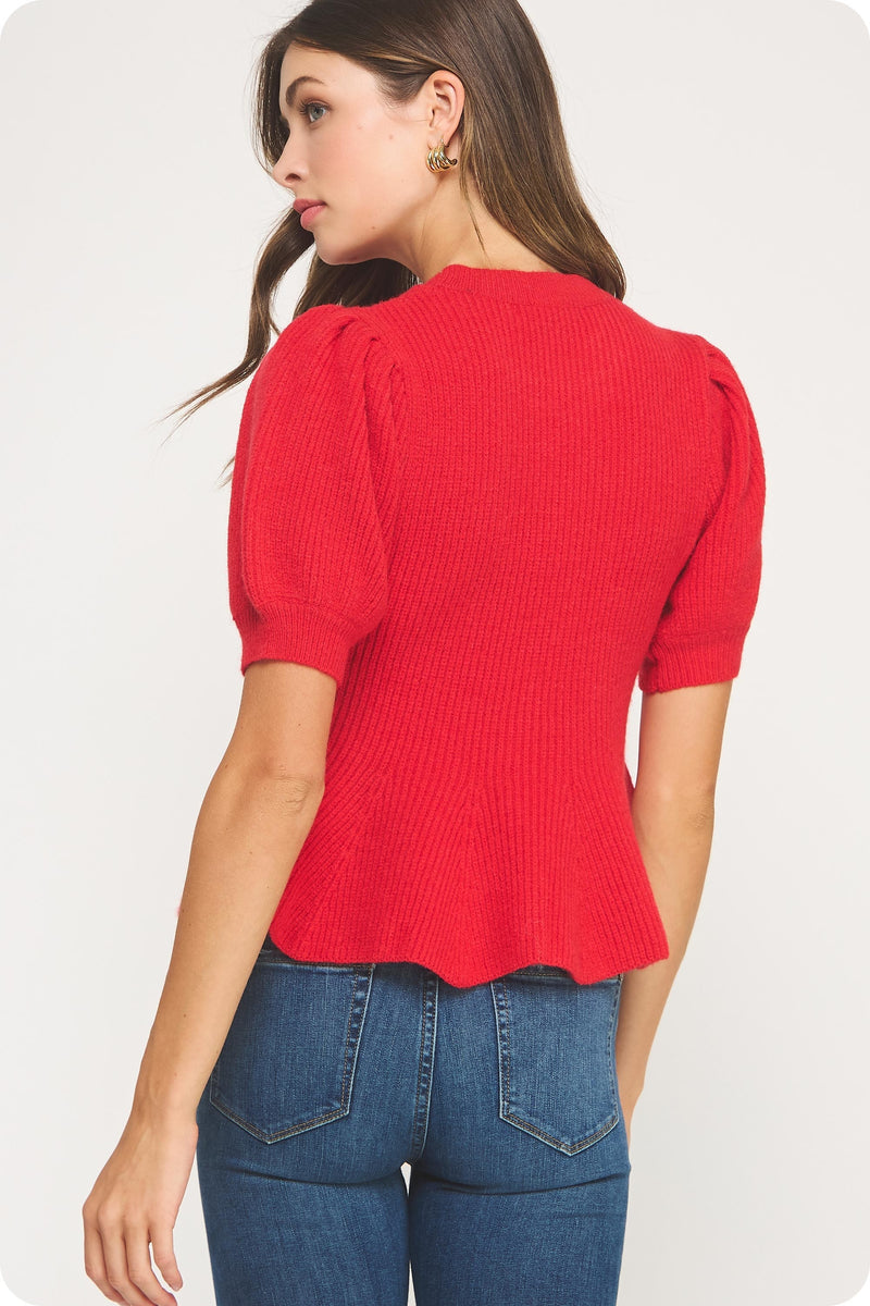 Lainey Flared Hem Sweater, Red
