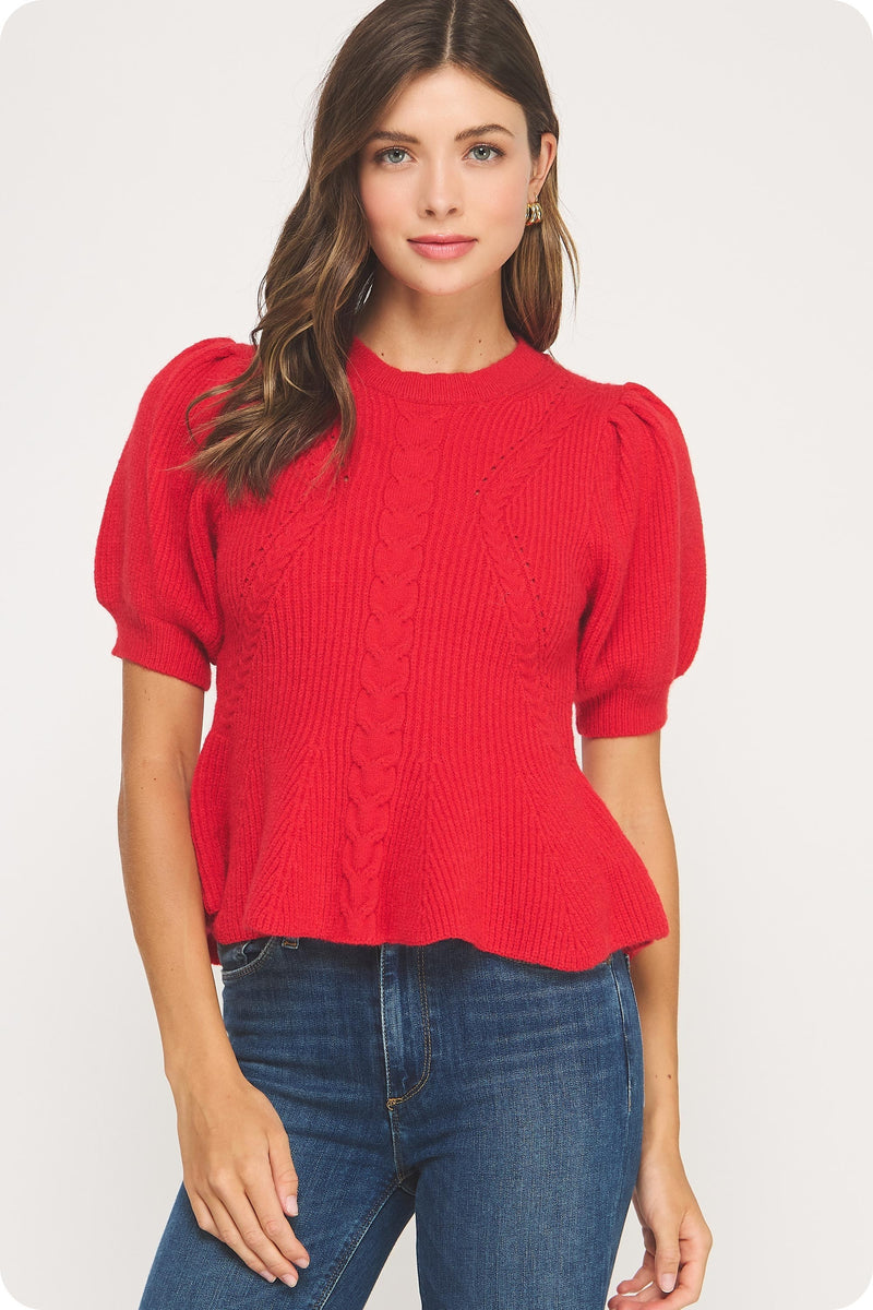 Lainey Flared Hem Sweater, Red