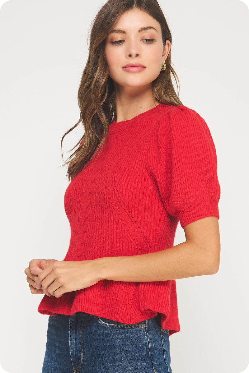 Lainey Flared Hem Sweater, Red