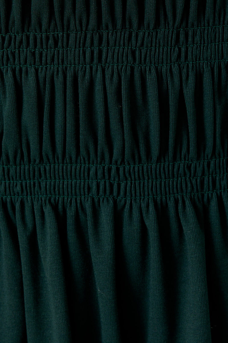 Elsie Round Neck Smocked Top, Dark Green