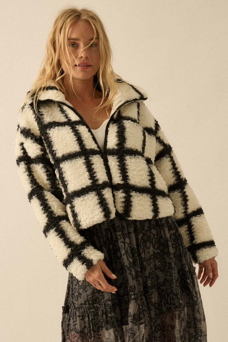 Jenna Check Print Jacket, Cream-Black