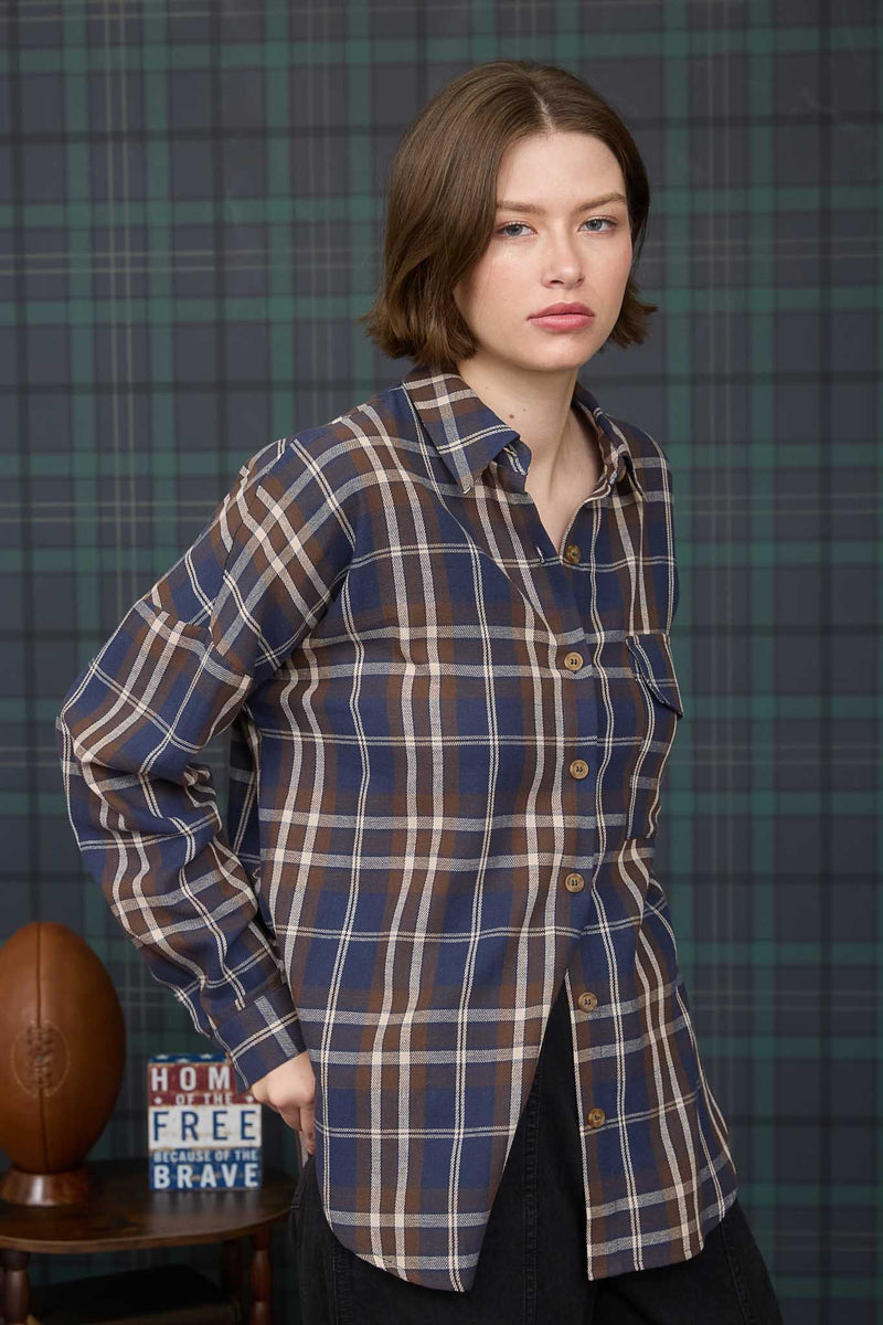 Cara Plaid Shirt, Navy Multi