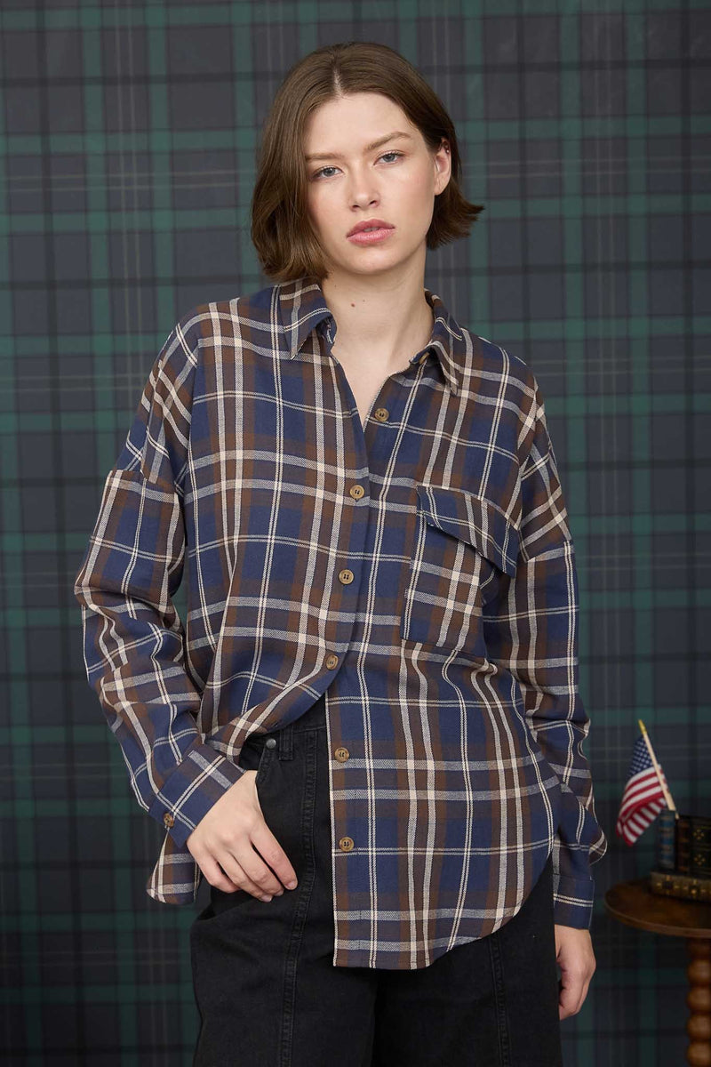 Cara Plaid Shirt, Navy Multi