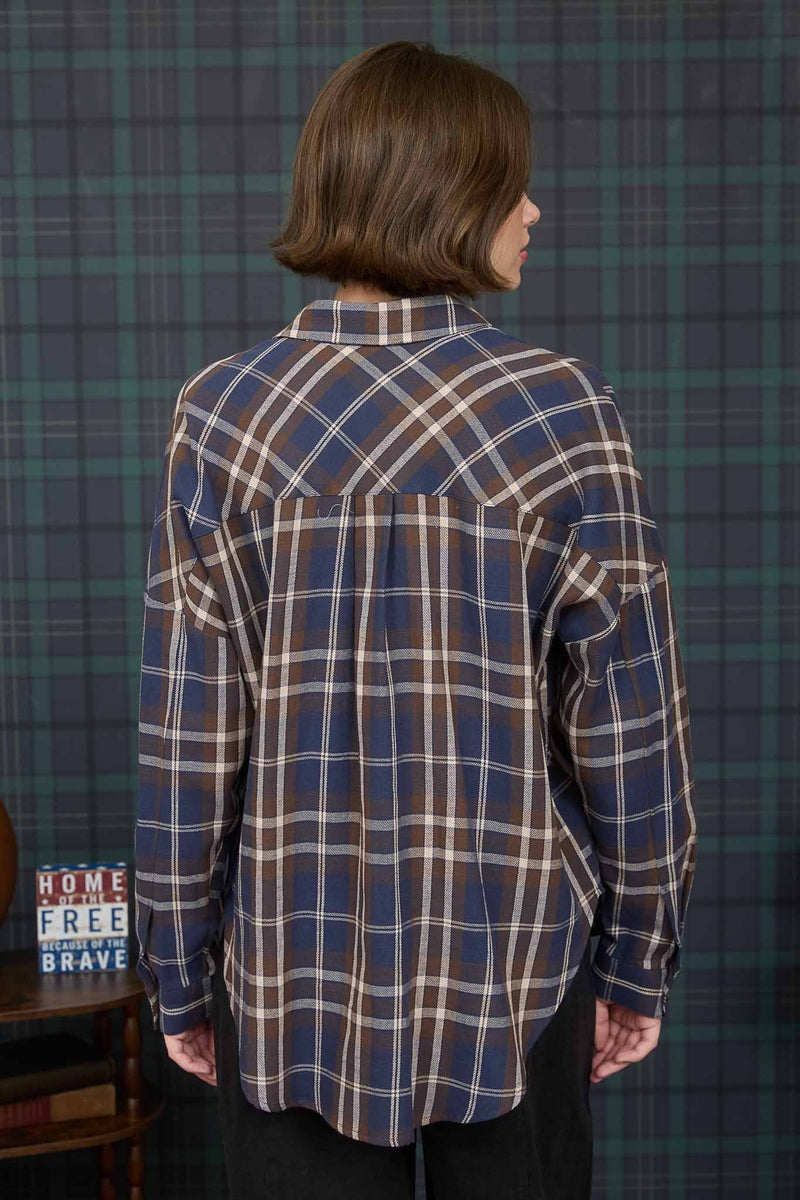 Cara Plaid Shirt, Navy Multi