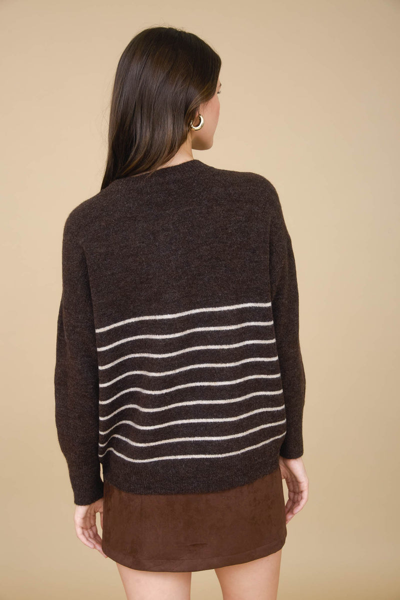 Kyra Striped Seam Detail Sweater, Brown