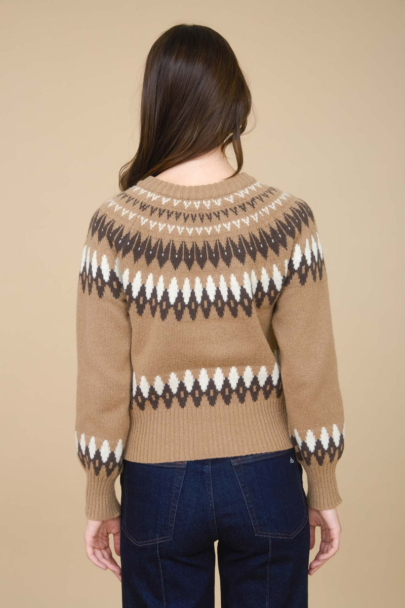 Luna Multicolor Fair Isle Cardigan, Khaki Multi