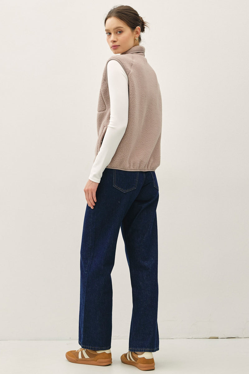 Elena Fleece Button Up Vest, Earth Grey
