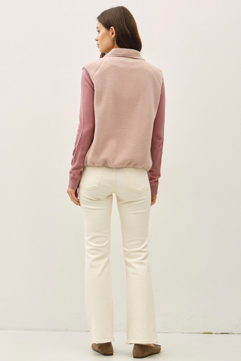 Elena Fleece Button Up Vest, Blush