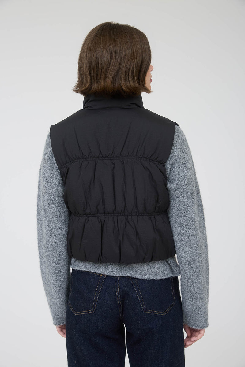 Martha Zip Up Cropped Puffer Vest, Black
