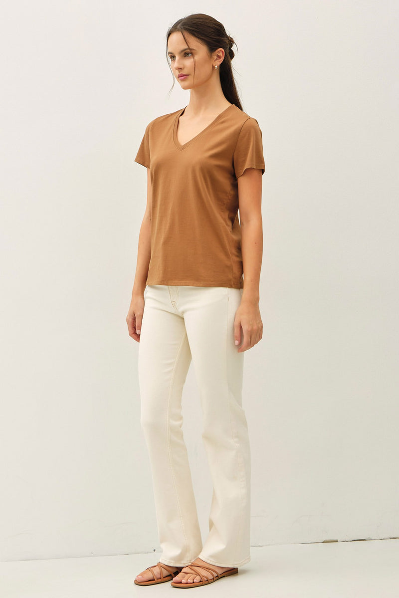 Tatum Cotton Jersey V-Neck Tee, Bronze Brown