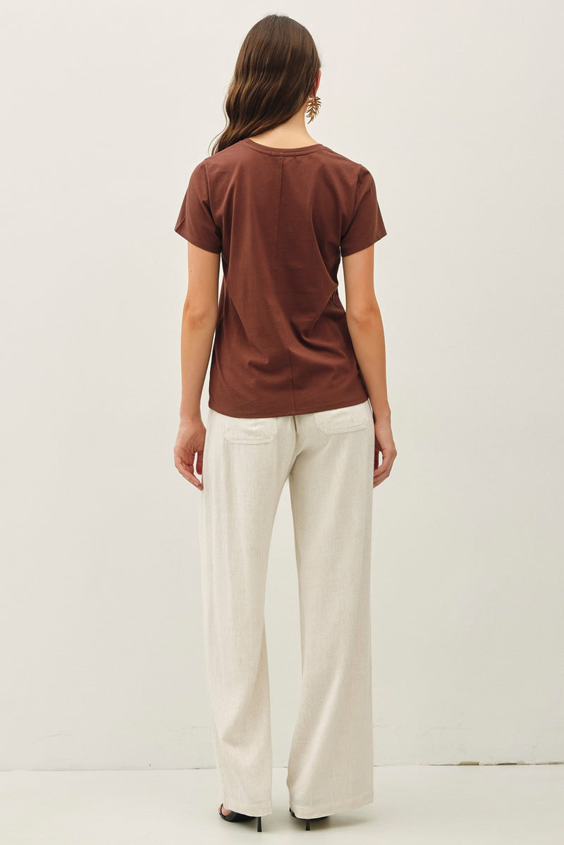 Tatum Cotton Jersey V-Neck Tee, Choco