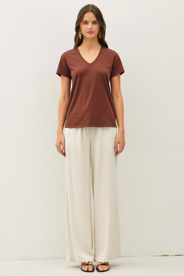 Tatum Cotton Jersey V-Neck Tee, Choco