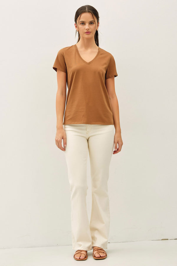 Tatum Cotton Jersey V-Neck Tee, Bronze Brown