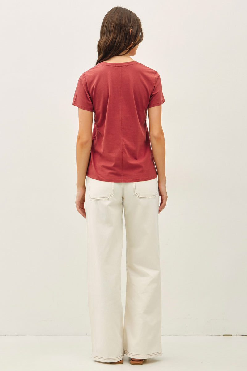 Tatum Cotton Jersey V-Neck Tee, Chili Oil