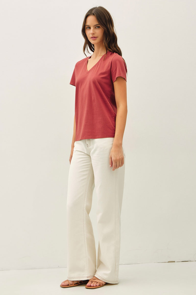 Tatum Cotton Jersey V-Neck Tee, Chili Oil