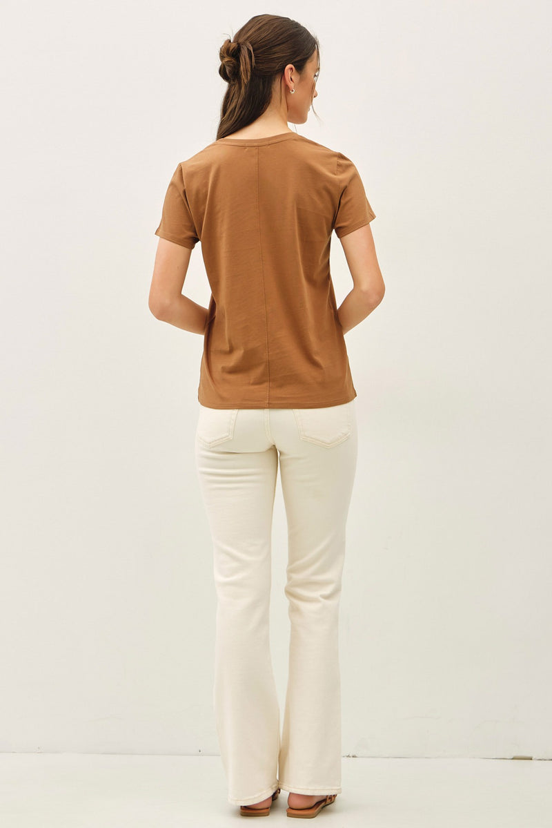 Tatum Cotton Jersey V-Neck Tee, Bronze Brown