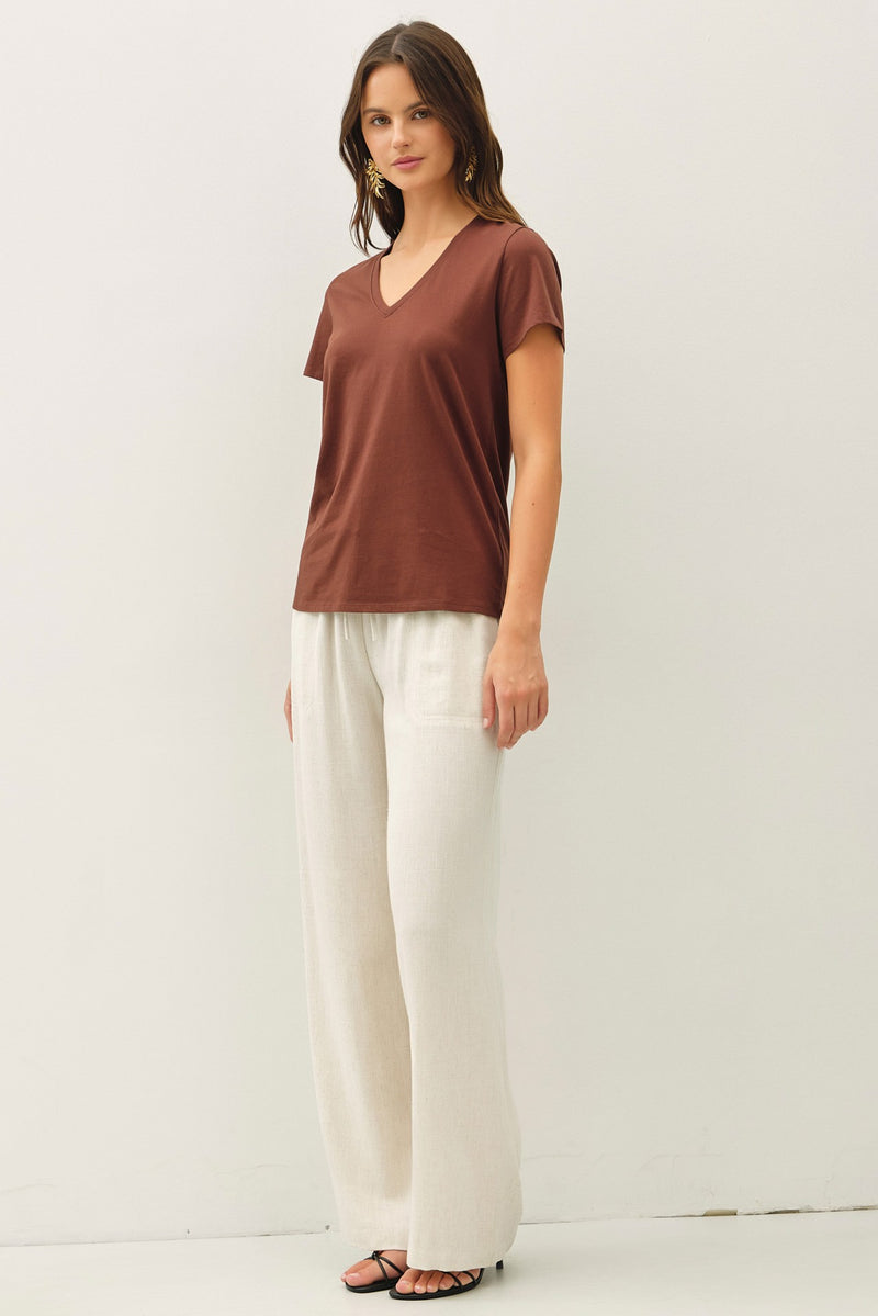 Tatum Cotton Jersey V-Neck Tee, Choco