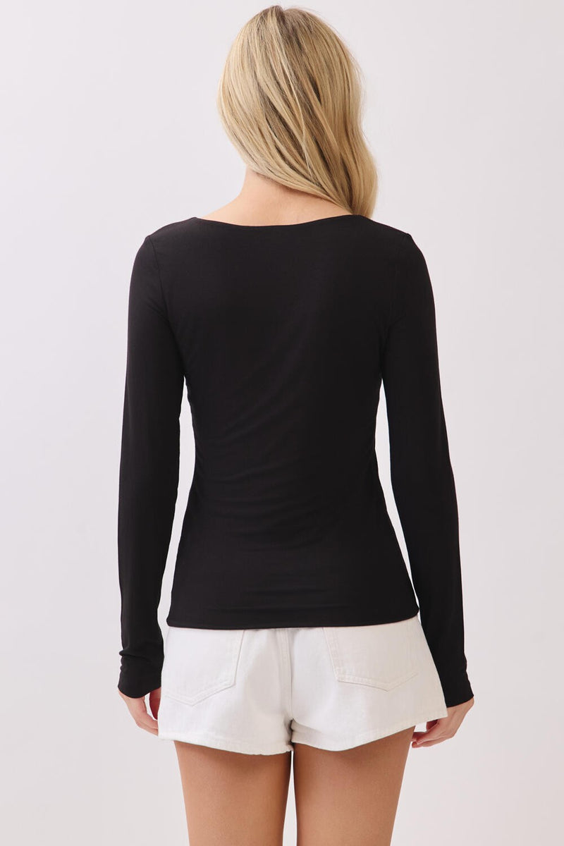 Della Layered Round Neck Top, Black