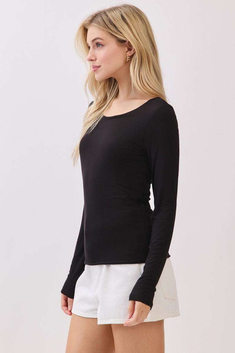 Della Layered Round Neck Top, Black
