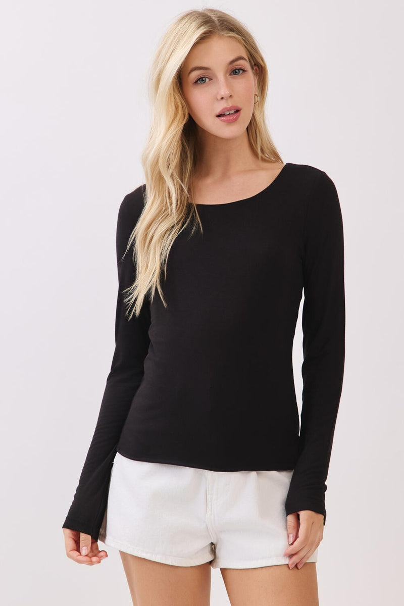Della Layered Round Neck Top, Black