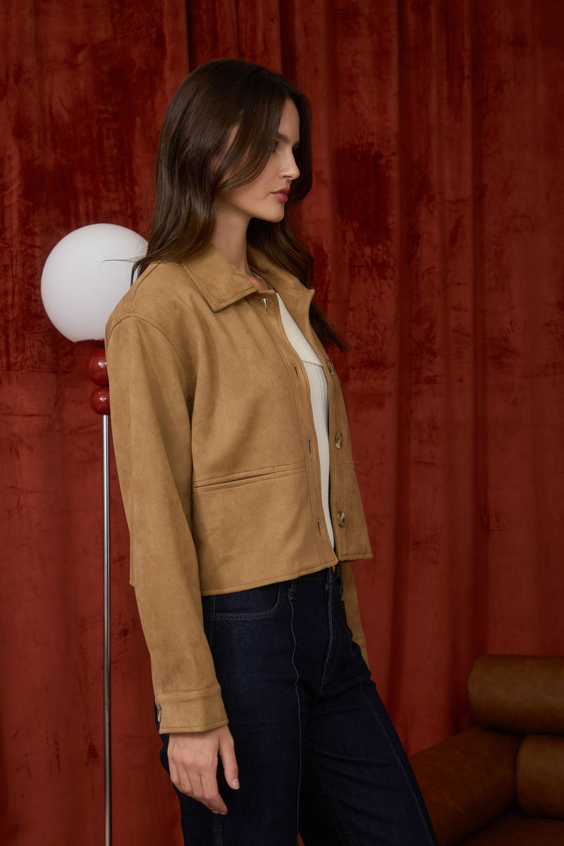 Cleo Suede Collared Jacket, Camel