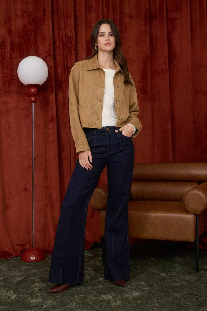 Cleo Suede Collared Jacket, Camel