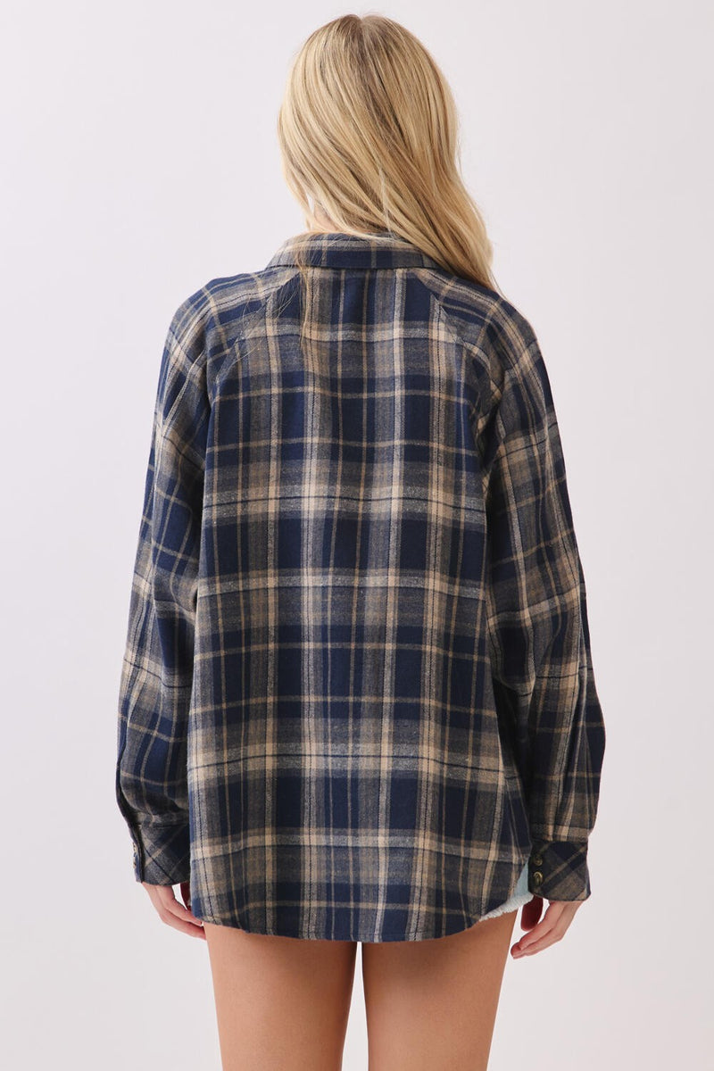 Kamryn Oversized Plaid Shirt, Navy