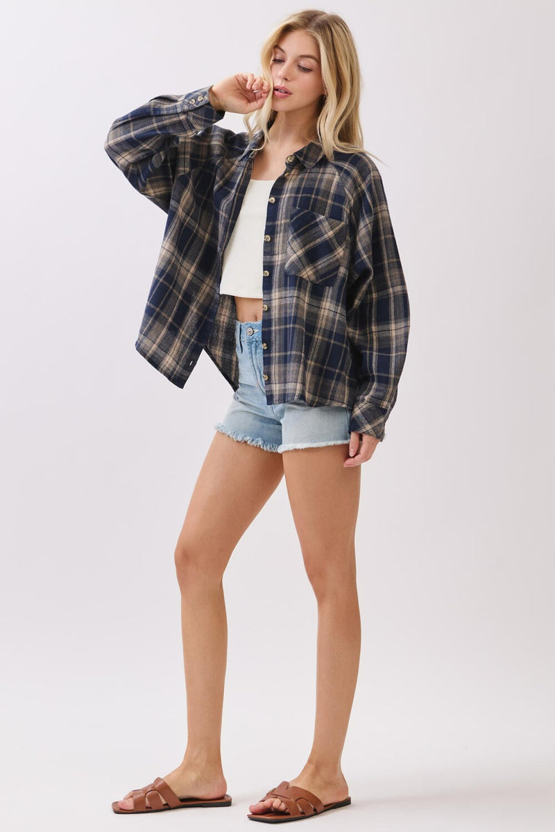 Kamryn Oversized Plaid Shirt, Navy