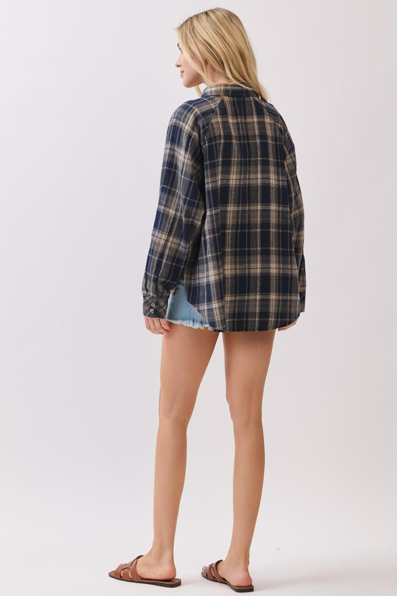 Kamryn Oversized Plaid Shirt, Navy