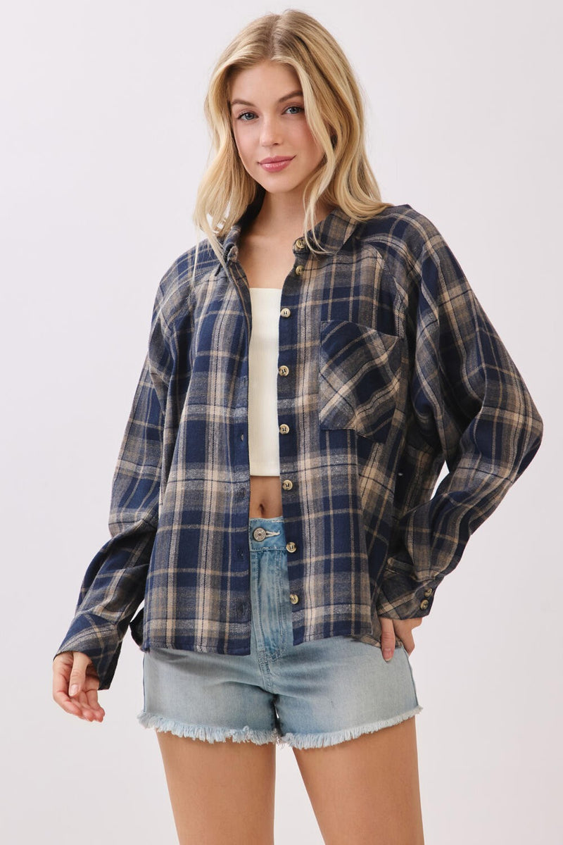 Kamryn Oversized Plaid Shirt, Navy