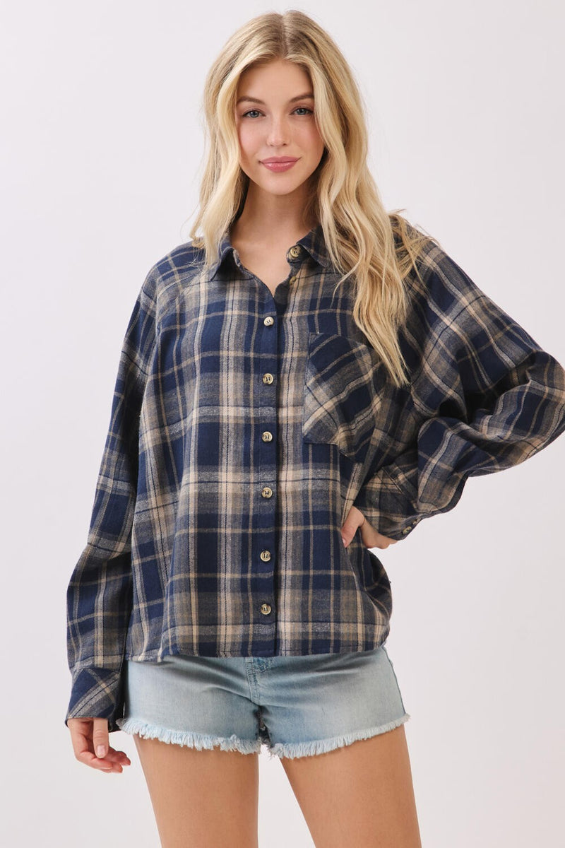 Kamryn Oversized Plaid Shirt, Navy