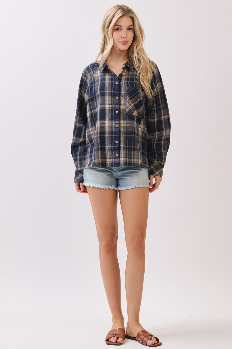 Kamryn Oversized Plaid Shirt, Navy