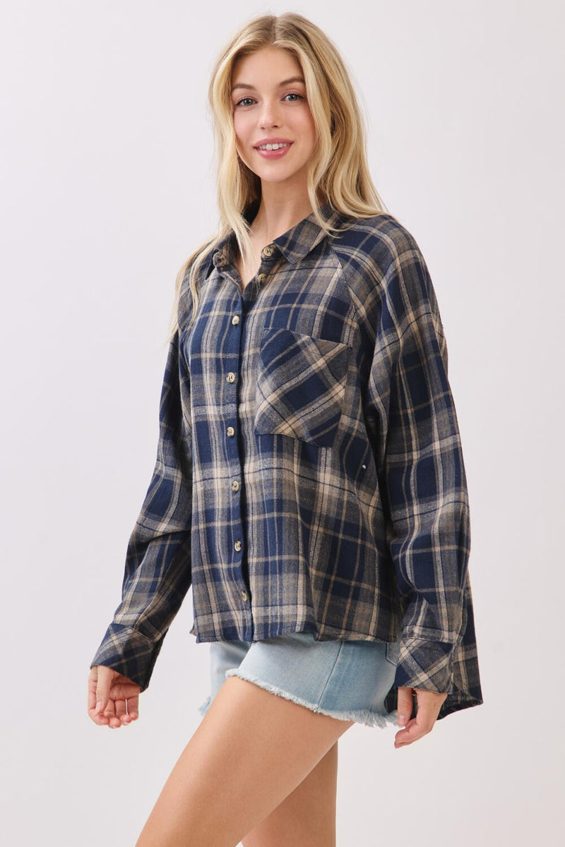Kamryn Oversized Plaid Shirt, Navy