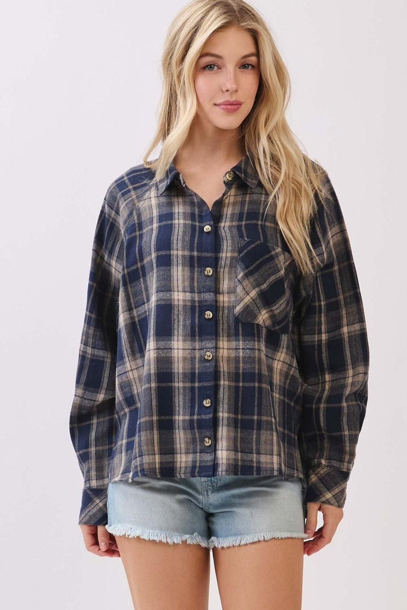 Kamryn Oversized Plaid Shirt, Navy