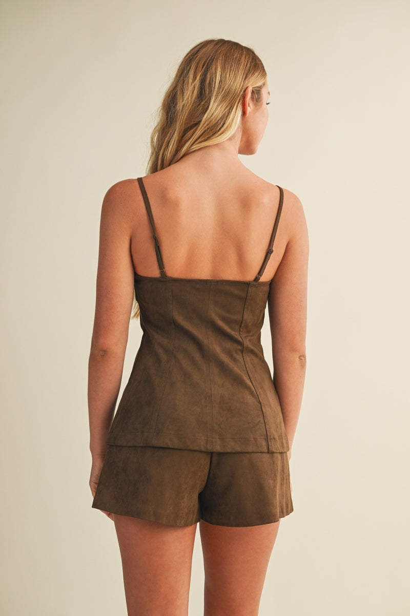 Autumn Square Neck Suede Top, Dark Oak