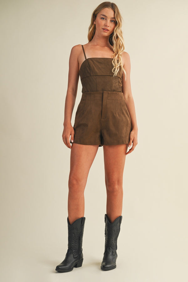Everly High Waist Suede Shorts, Dark Oak