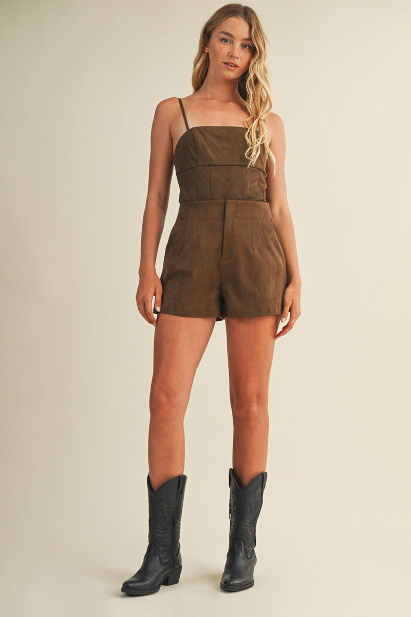 Everly High Waist Suede Shorts, Dark Oak