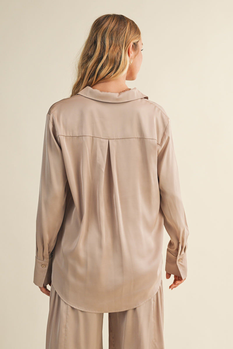 Valentina Silky Button Down Top, Champagne