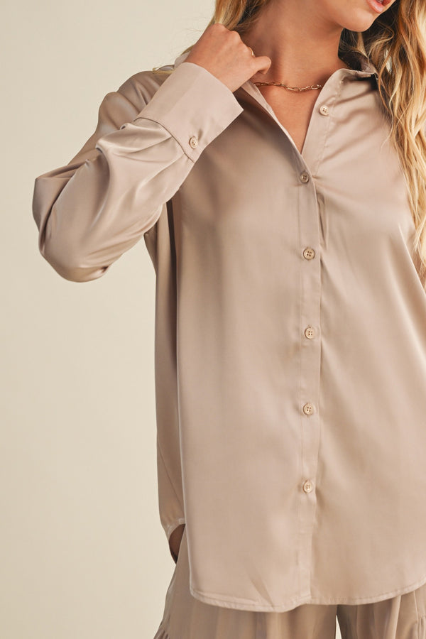 Valentina Silky Button Down Top, Champagne