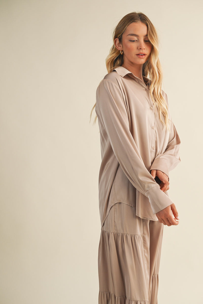 Valentina Silky Button Down Top, Champagne