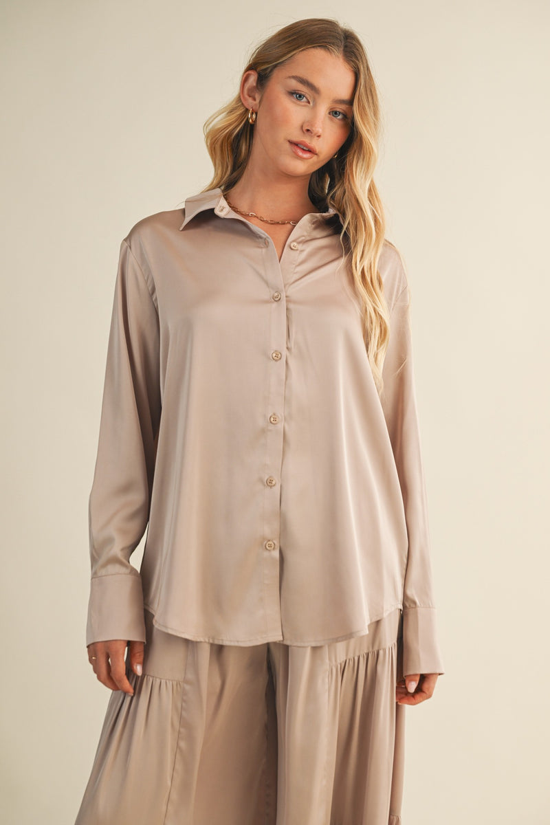 Valentina Silky Button Down Top, Champagne
