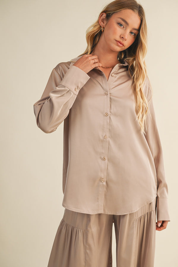Valentina Silky Button Down Top, Champagne