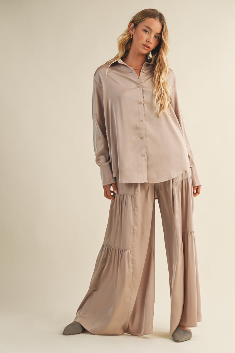 Valentina Silky Button Down Top, Champagne
