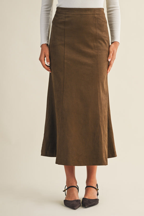 Madison Suede Gore Hem Skirt, Dark Oak