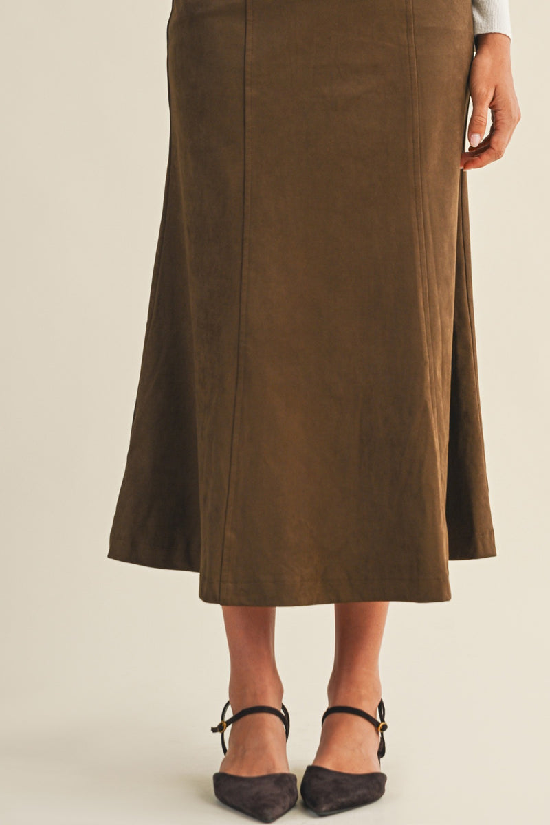 Madison Suede Gore Hem Skirt, Dark Oak