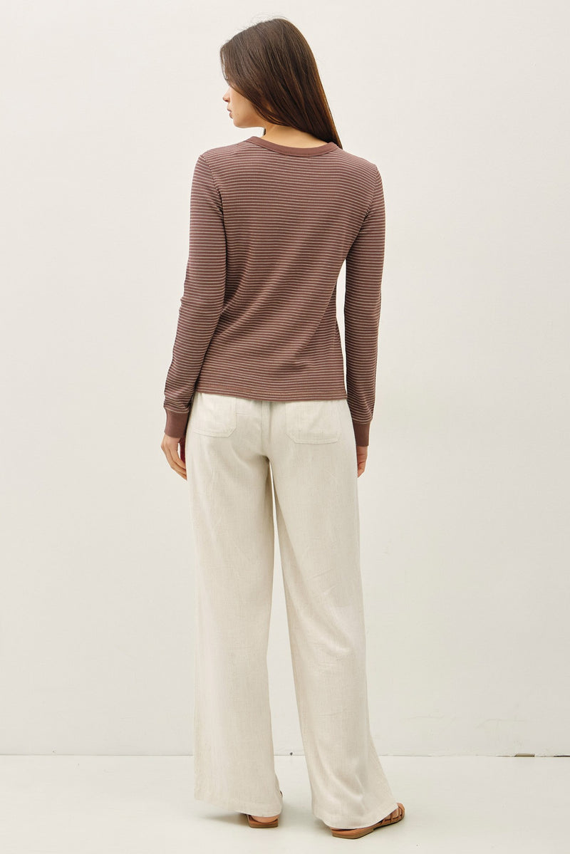 Madelyn Stitched Thermal Top, Brown