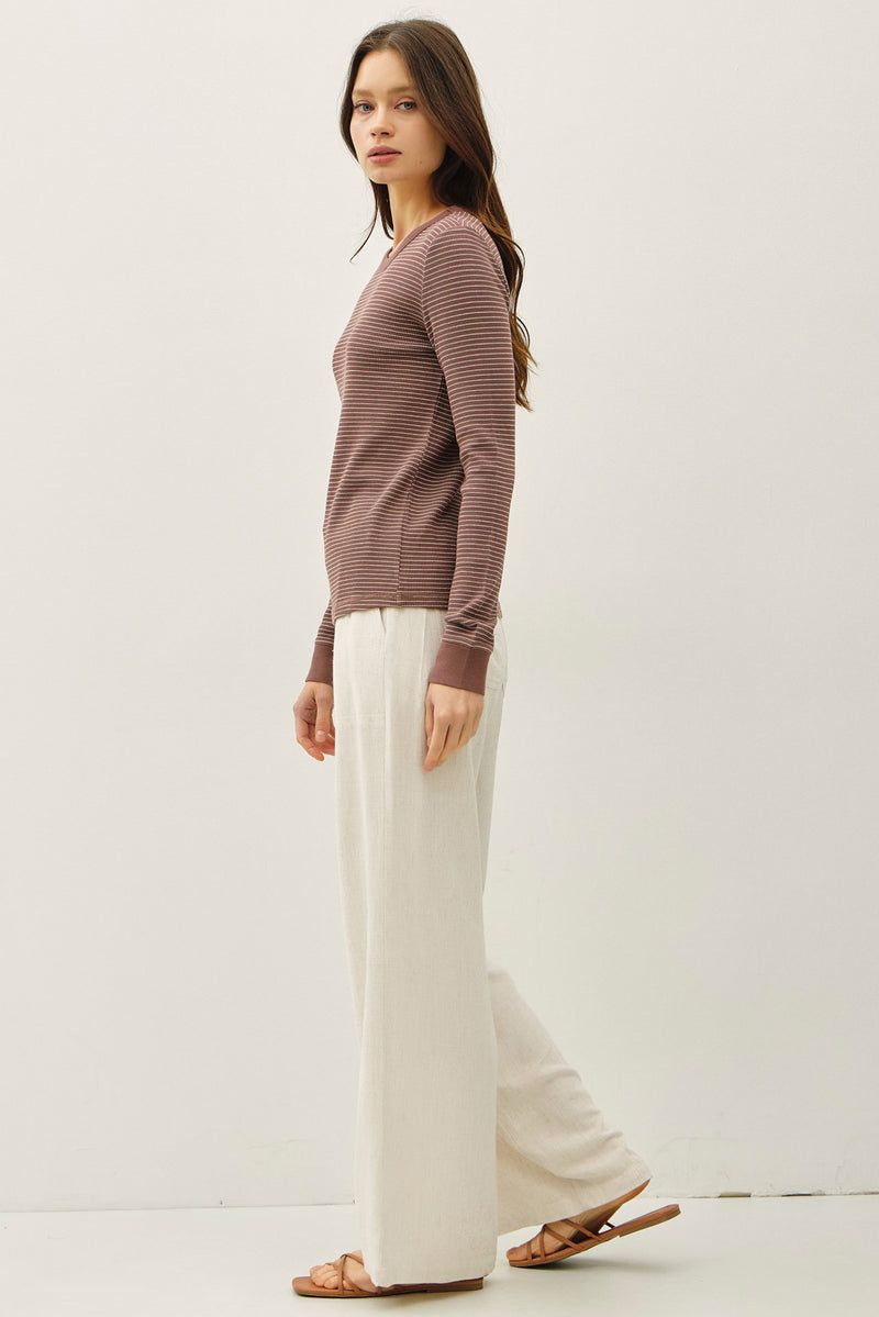 Madelyn Stitched Thermal Top, Brown