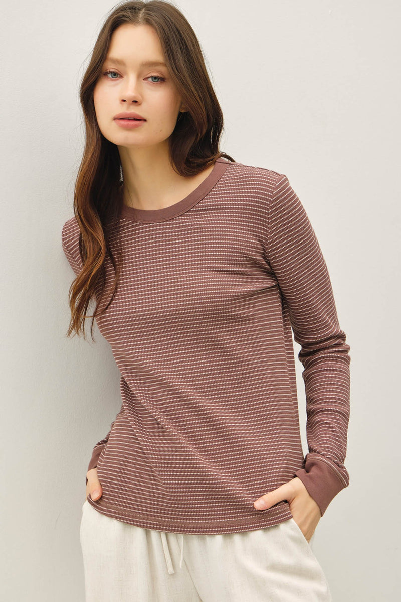 Madelyn Stitched Thermal Top, Brown
