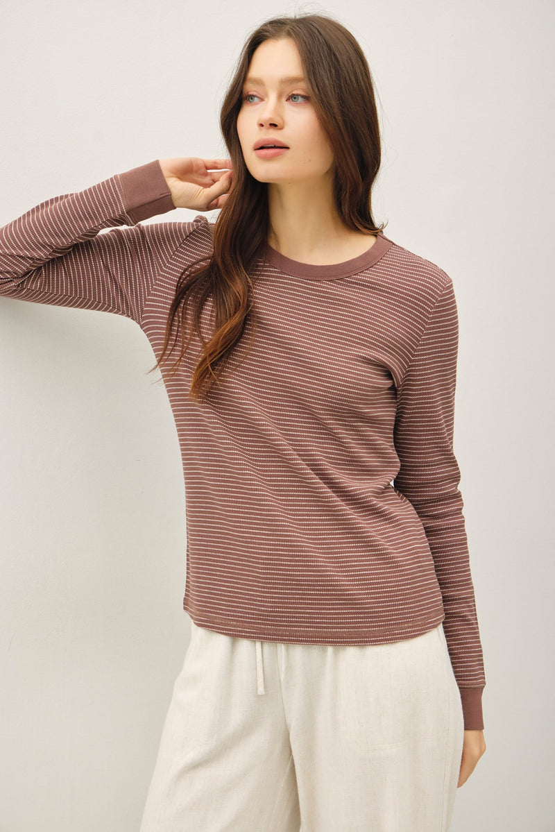 Madelyn Stitched Thermal Top, Brown